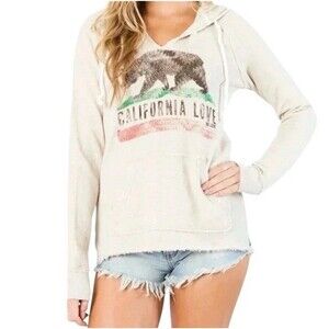 Billabong Cotton Blend California love  Raw Hem Hoodie Cream M Long Sleeve NWOT
